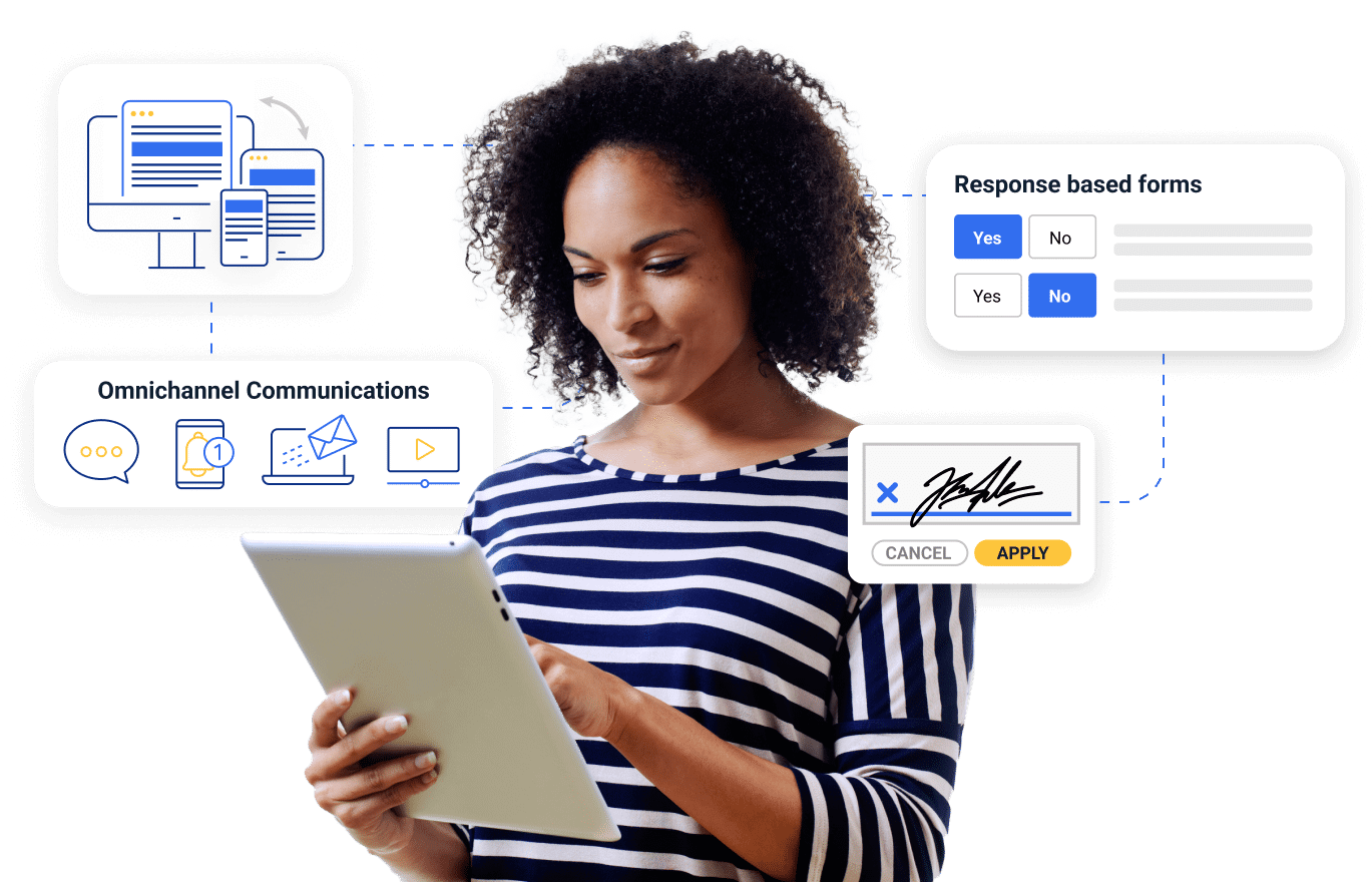 hero image of a young African American woman holding a tablet