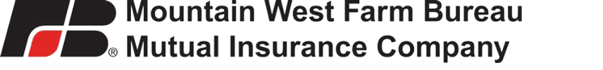 A black and red abstract graphic with the text Mountain West Farm Bureau Mutual Insurance Company in black font